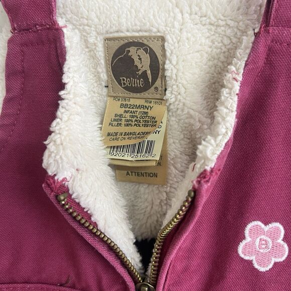 BERNE Pink Infant  Softstone Duck Insulated Bib Overalls Adj Snaps - Picture 3 of 5
